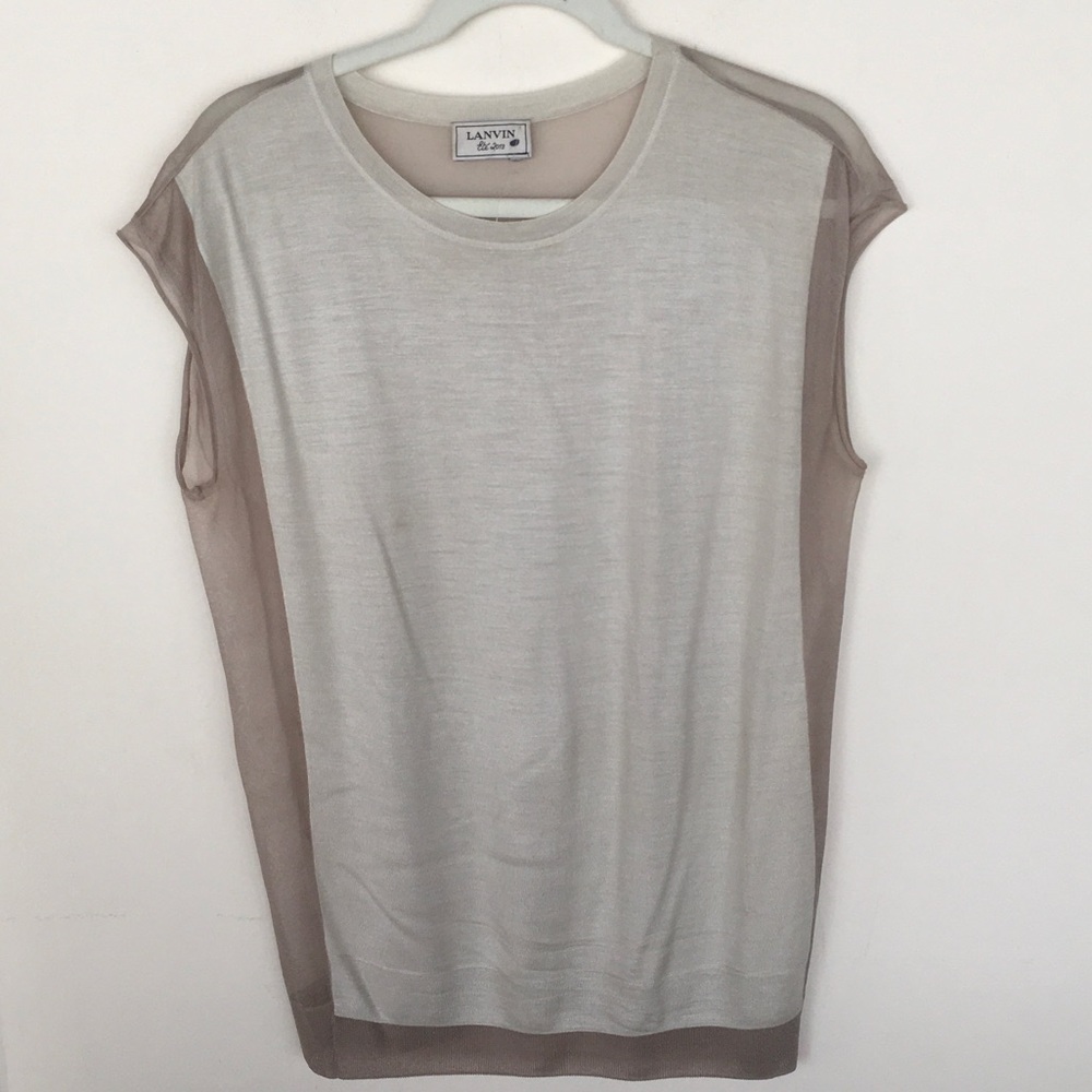 Lanvin Cream Tank Top with Taupe Side Panels